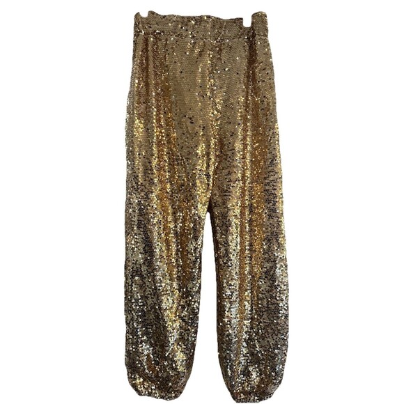 Sequin Jogger Pants Womens Large Gold Joggers Genie Pants Lined Elastic Waist - Picture 3 of 5